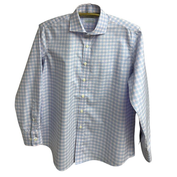 Twillory Non Iron Blue Plaid Safe Cotton Tailored Fit Dress Shirt - Picture 6 of 10